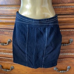 Black denim mini skirt with white stitching detail super stretchy side zipper